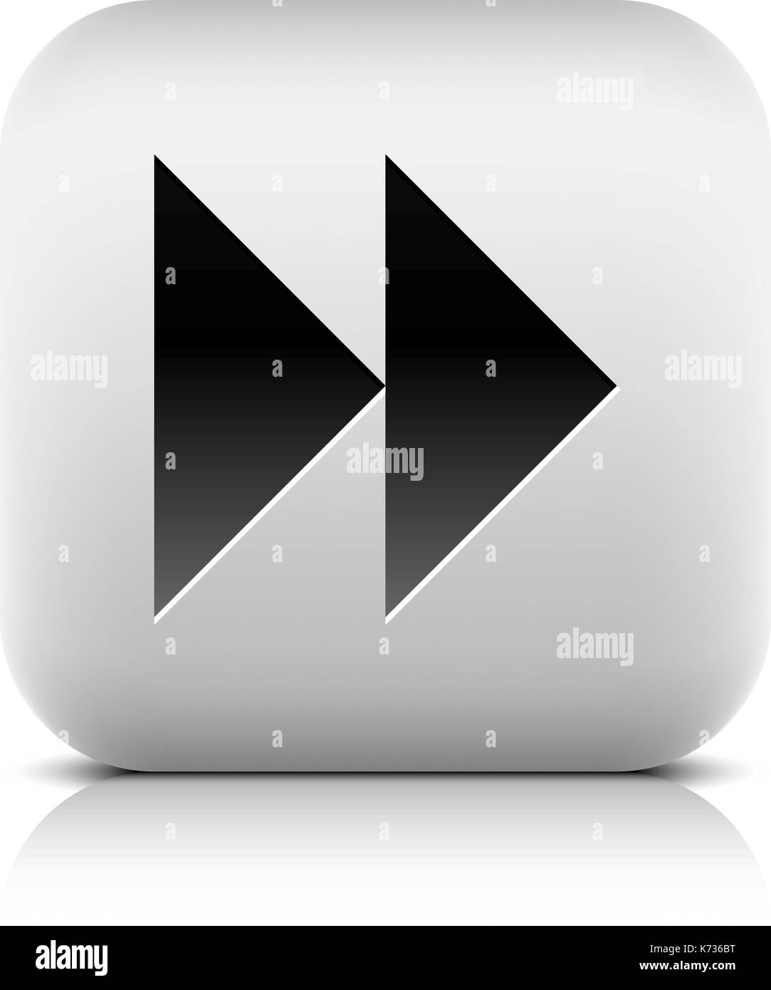 Icona lettore multimediale con successivo segno di avanzamento. quadrati arrotondati pulsante web con l'ombra e la riflessione su sfondo bianco. La serie in una pietra di stile grafico. v Illustrazione Vettoriale