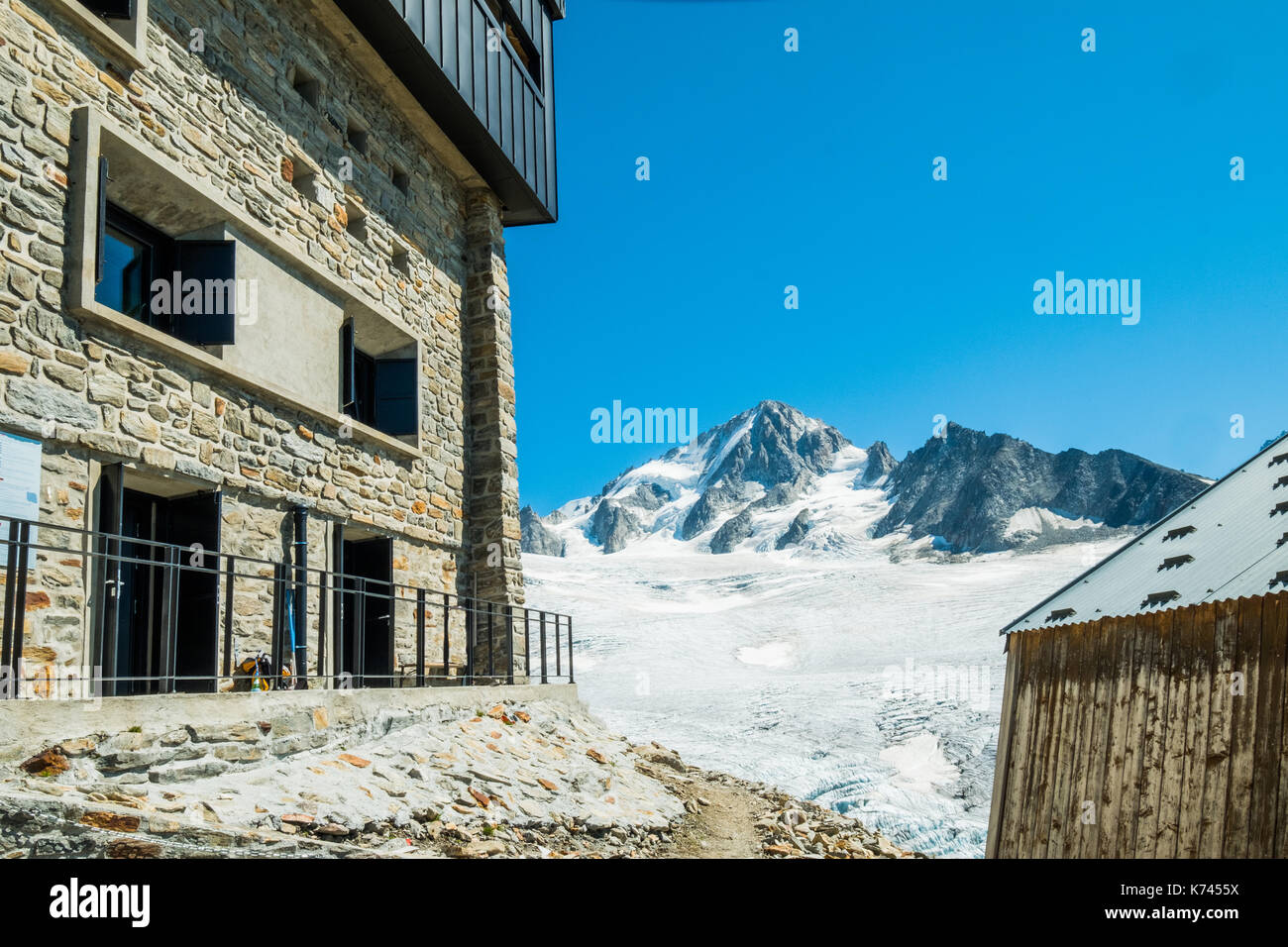 Refuge Albert Premier e le tour ghiacciaio, Chamonix Mont Blanc, Francia Foto Stock