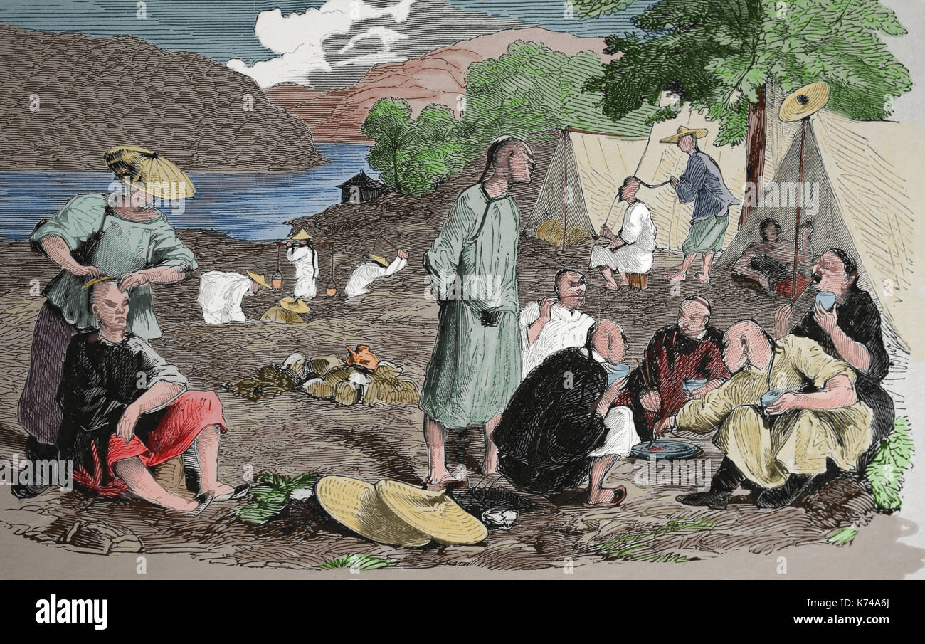 Stati Uniti d'America. il gold rush. un cinese mining camp,california. Harper's settimanale, 1857. Foto Stock