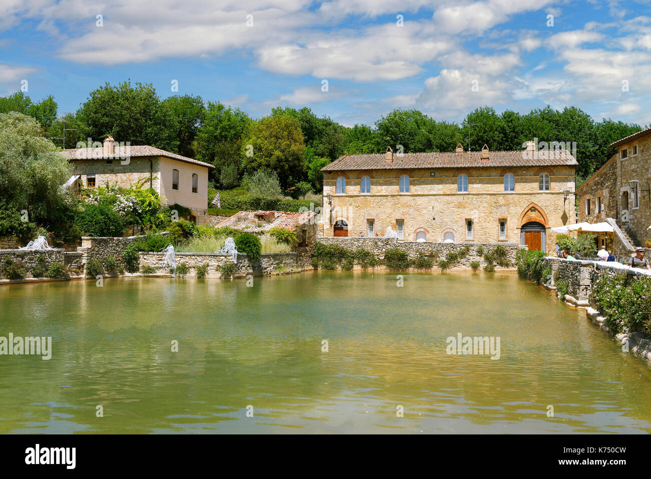 Bacino idrico termale, bagno Vignoni, San Quirico d'Orcia, Toscana, Italia Foto Stock