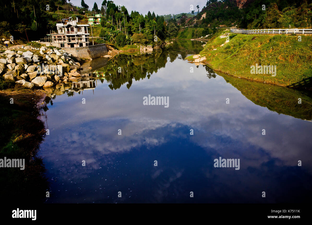 Paesaggio, Fiume, sky, nuvole, alba e tramonto Foto Stock