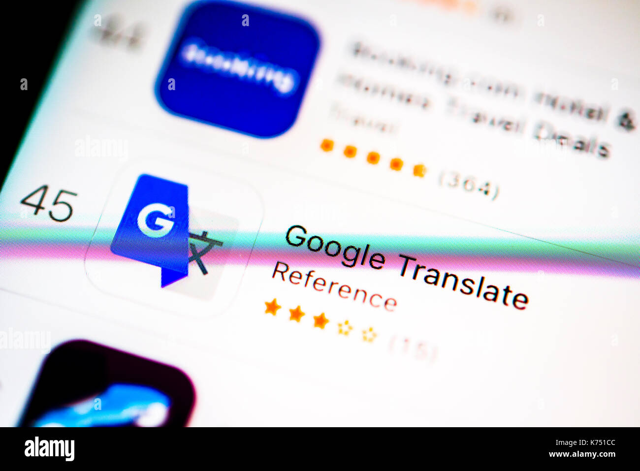 Traduttore di Google, Google translate app nell'app Apple Store, visualizzazione su uno schermo di un telefono mobile, iphone, ios, smartphone Foto Stock