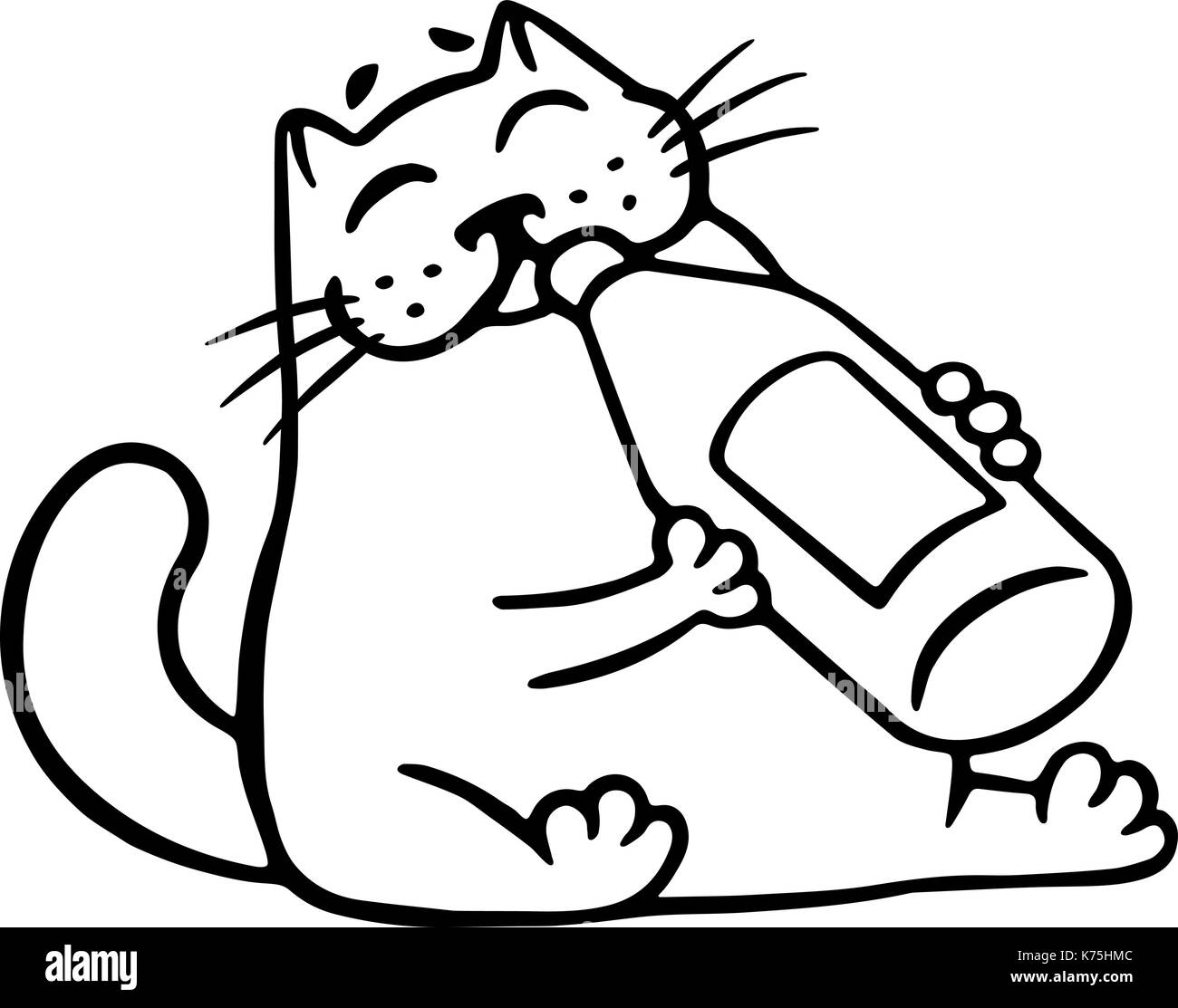 Cute cat bevande limonata. funny cartoon cool carattere. contorno a mano libera il disegno digitale. bianco colore di sfondo. allegro del PET per il web. vecto isolato Illustrazione Vettoriale