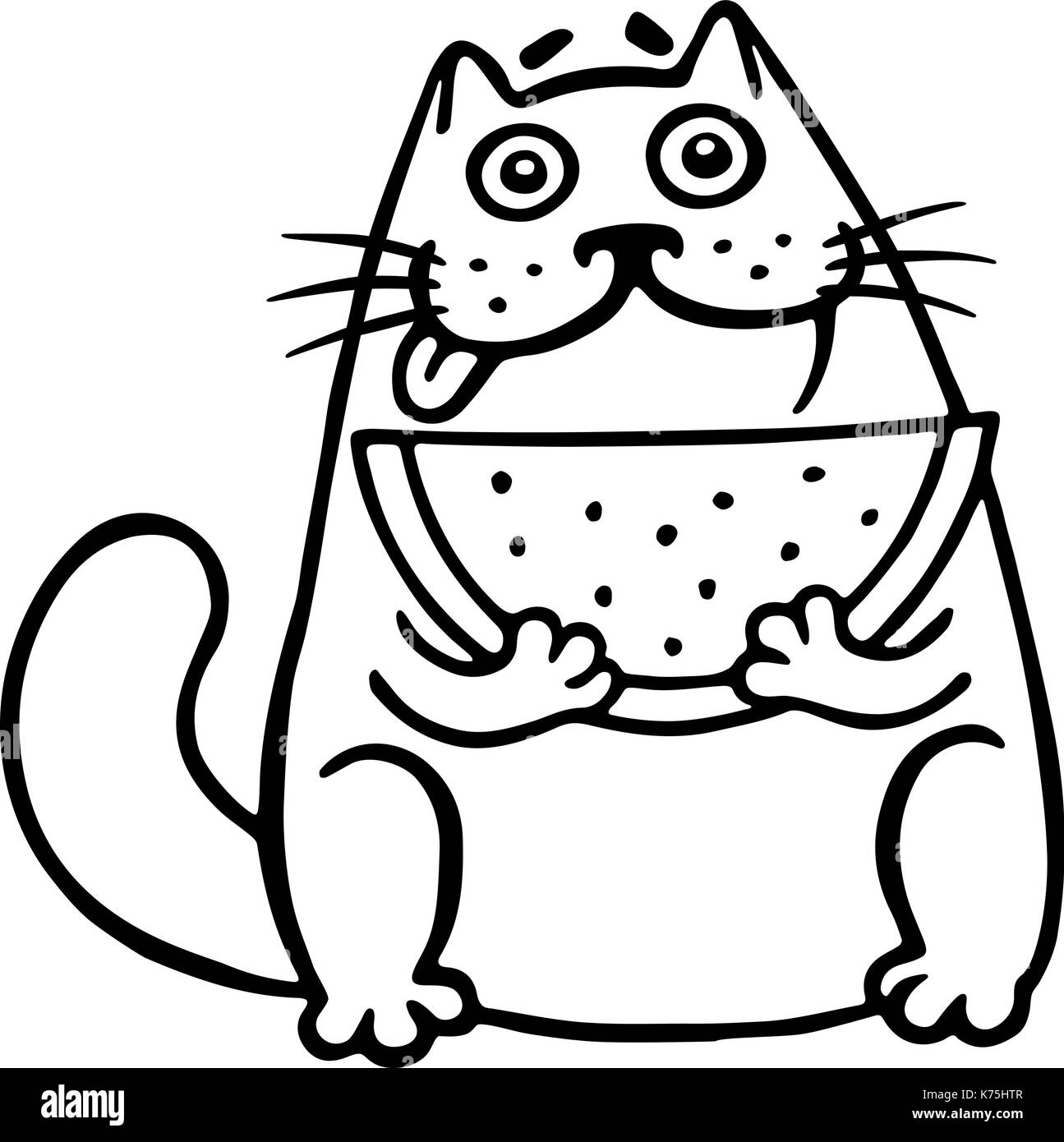 Gatto spessa con cocomero. funny cartoon cool carattere. isolato illustrazione vettoriale. bianco colore di sfondo. divertente personaggio dei fumetti. Illustrazione Vettoriale