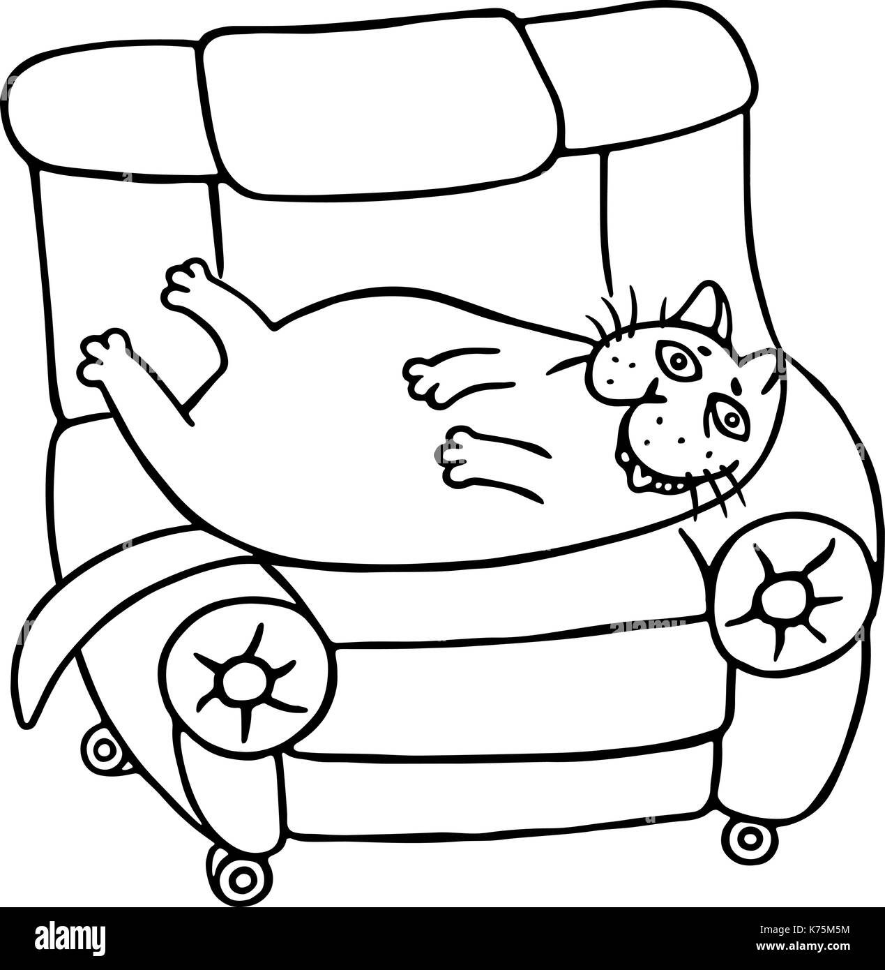 Un pigro fat cat è sdraiato su una poltrona. isolato illustrazione vettoriale. Illustrazione Vettoriale