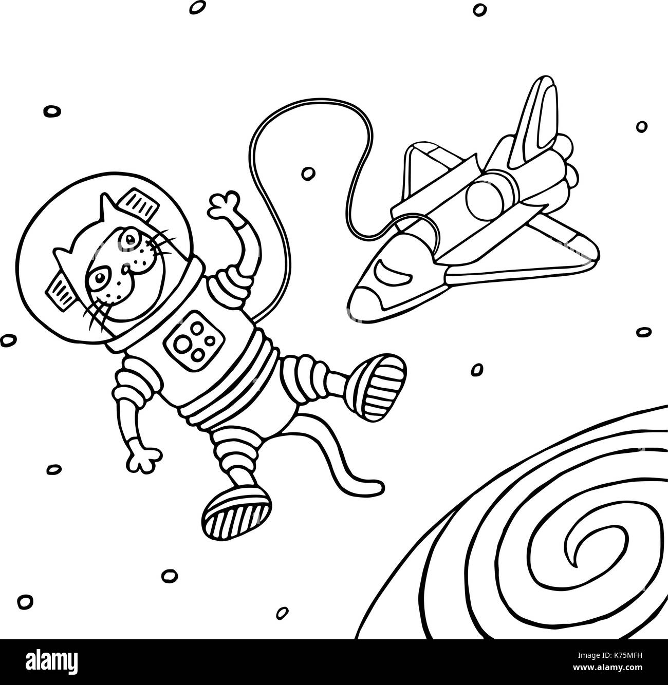 Cartoon spaceman cat. illustrazione vettoriale. freehand digital schizzo. Illustrazione Vettoriale