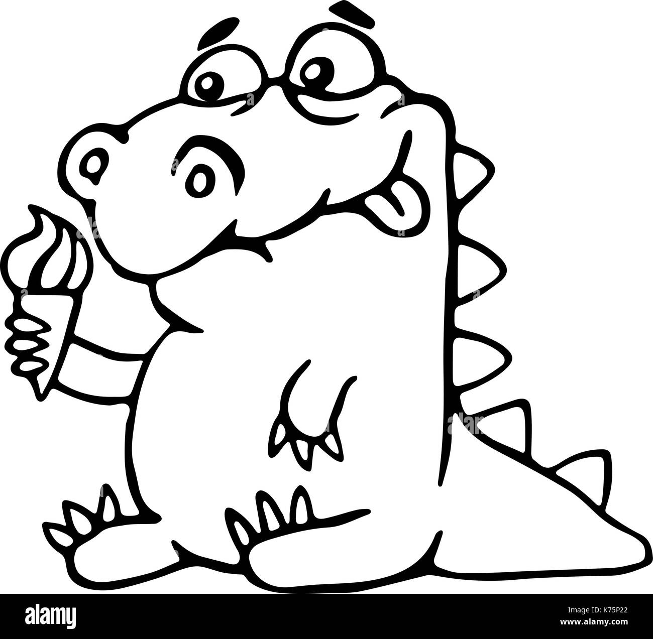 Carino dinosauro con gelato. illustrazione vettoriale. divertente personaggio dei fumetti. Illustrazione Vettoriale