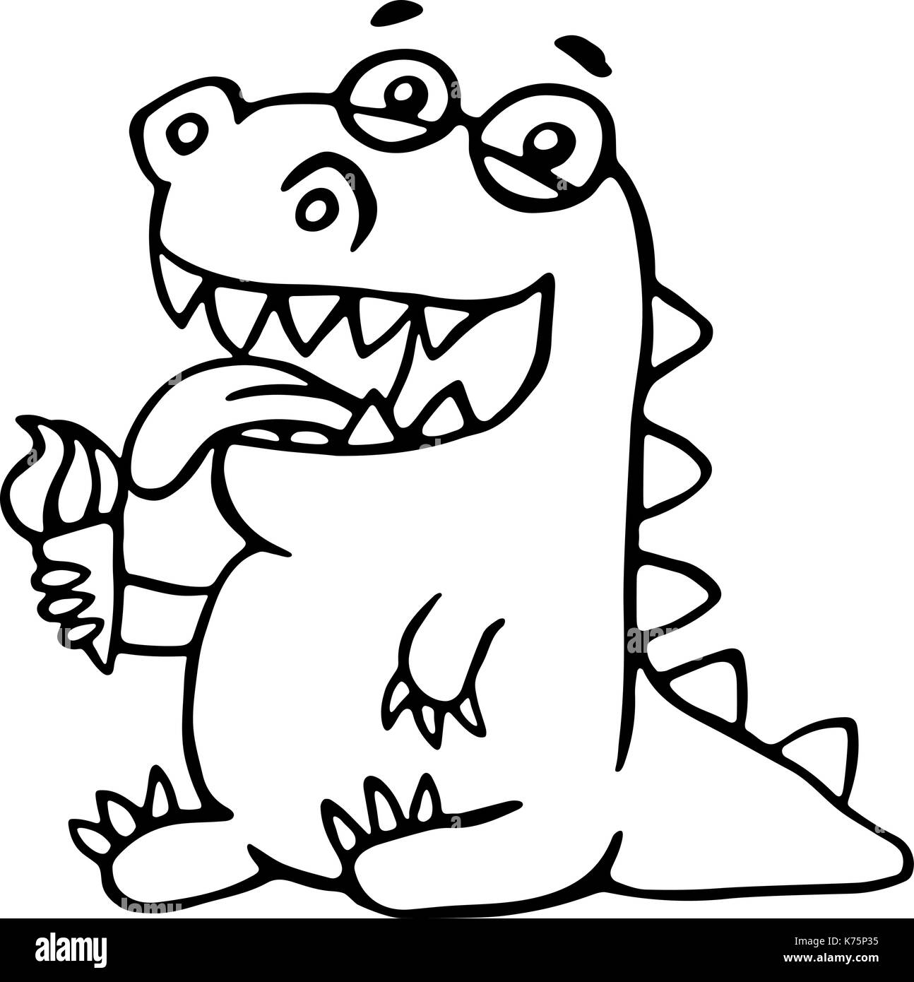 Carino dragon lambisce plombir. illustrazione vettoriale. divertente personaggio dei fumetti. Illustrazione Vettoriale