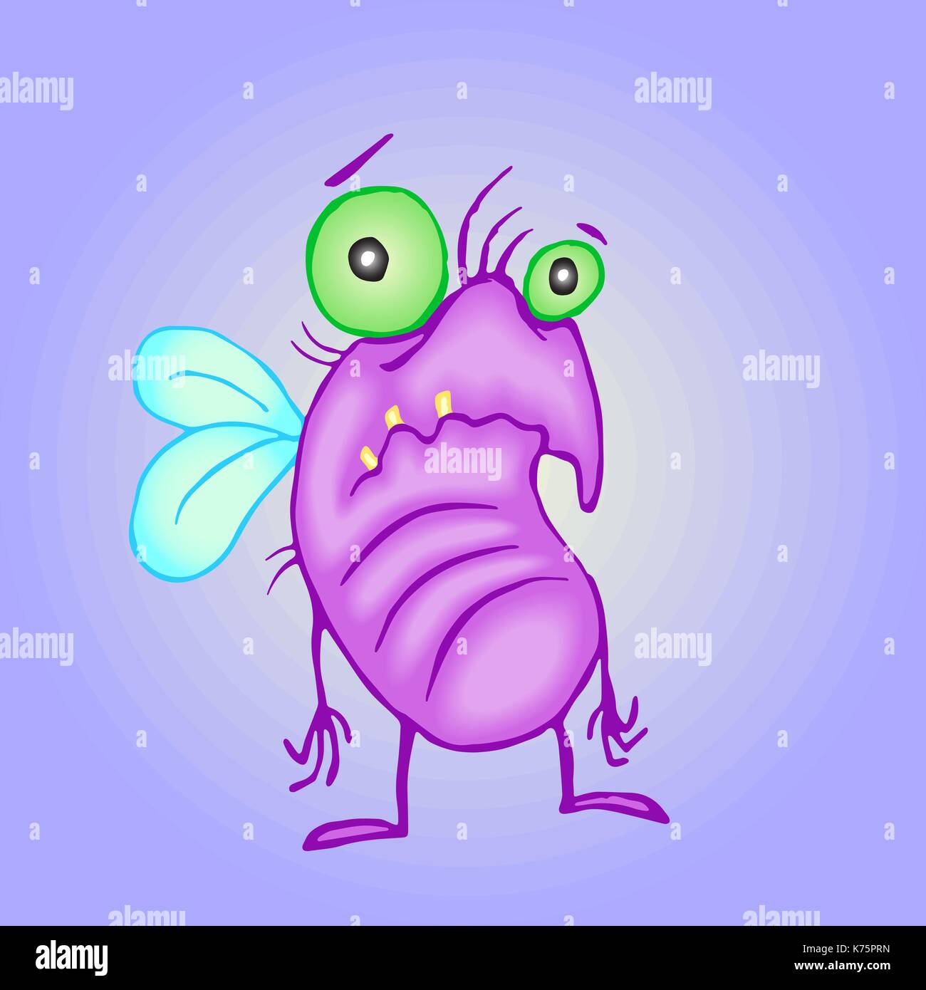 Cartoon malinconia pink fly. illustrazione vettoriale. disegno digitale poveri simpatico personaggio. Illustrazione Vettoriale