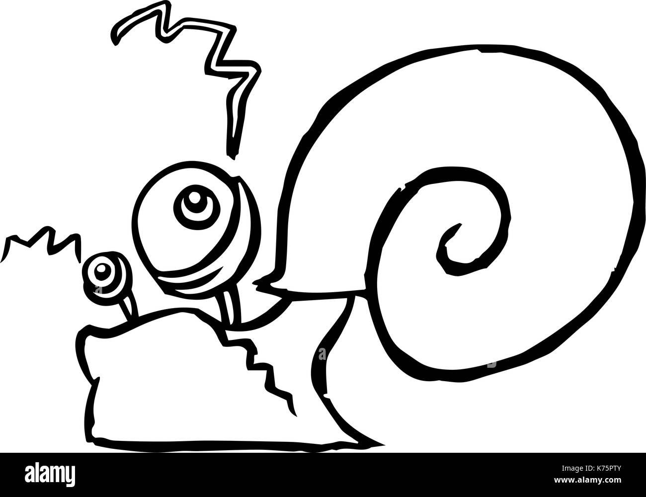 Funny cartoon lumaca di contorno strisciando da qualche parte. ?Ontour disegno a mano libera. illustrazione vettoriale Illustrazione Vettoriale