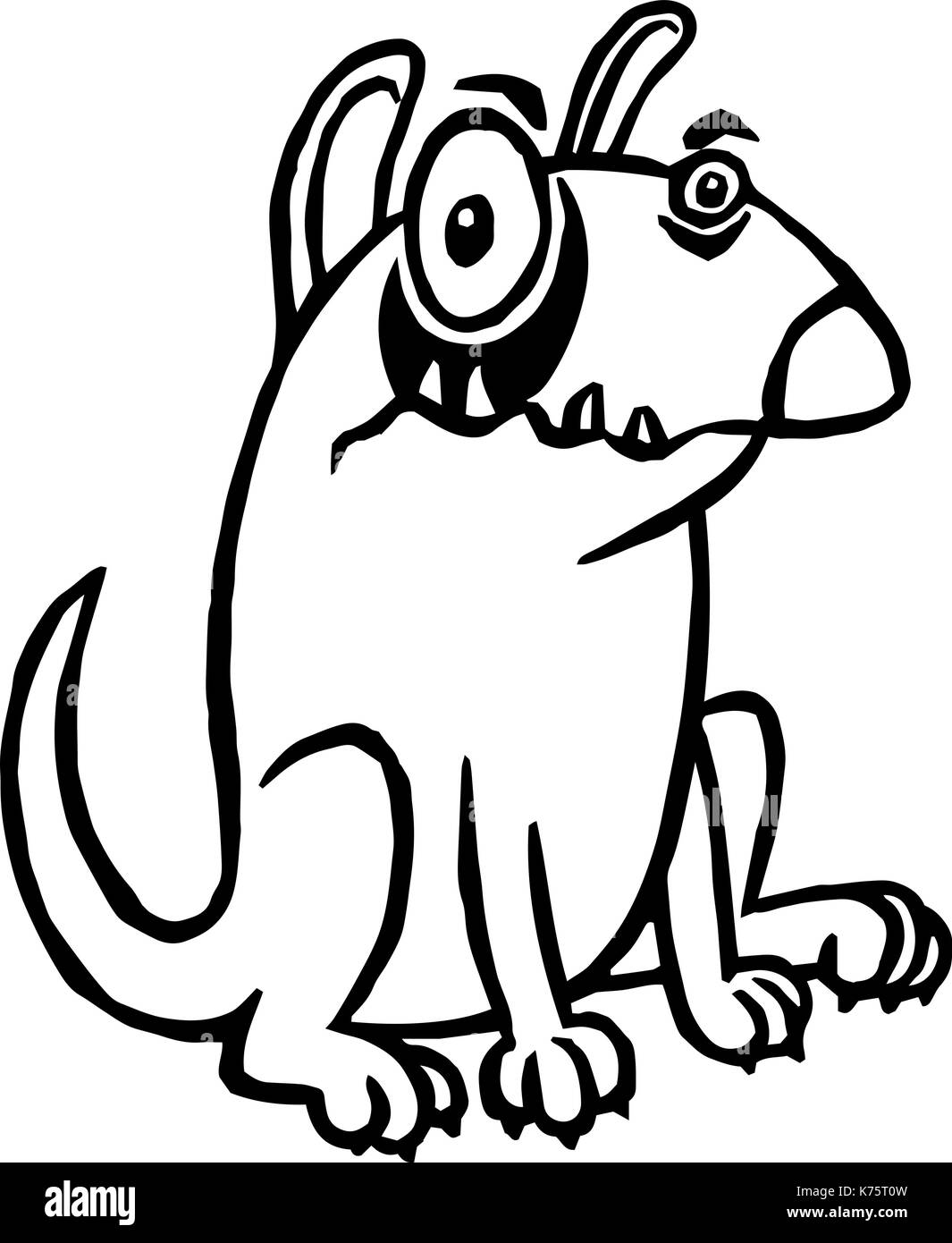 Cartoon arrabbiato cane. funny cartoon pelliccia carattere fresco bull terrier. contorno a mano libera il disegno digitale cute cane. allegro pet sitter, guardando, difendere, g Illustrazione Vettoriale