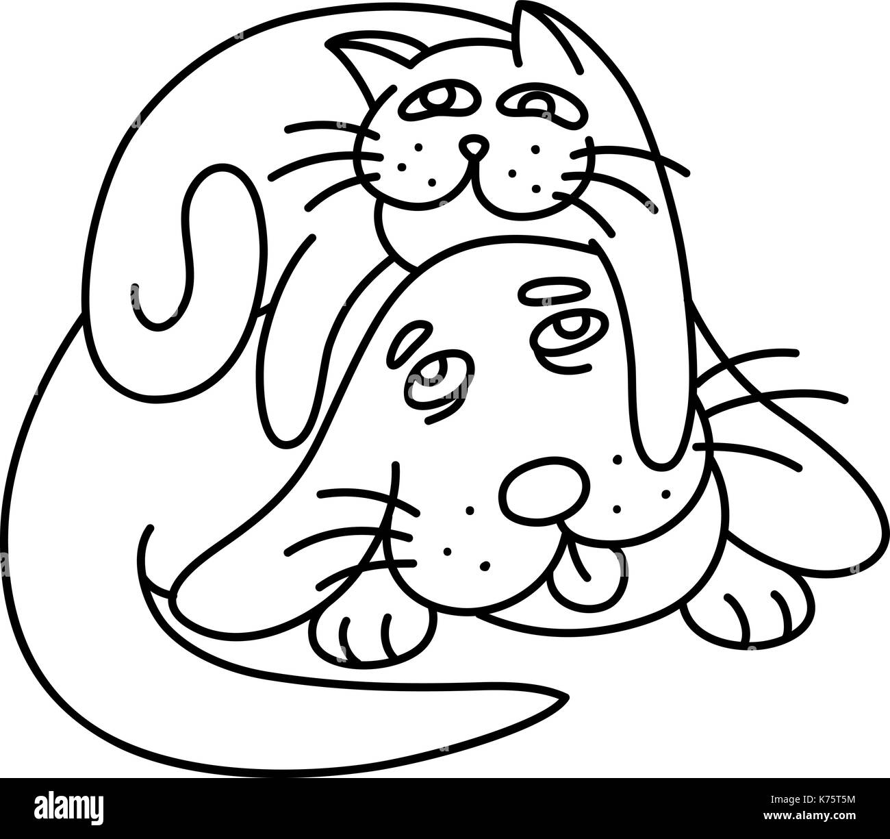 Funny cat posa sul cane. illustrazione vettoriale. Illustrazione Vettoriale