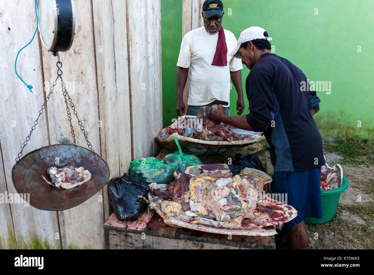 Nicaragua, Sud Costa Caraibica regione autonoma, perla della laguna, tartaruga vendita di carne Foto Stock