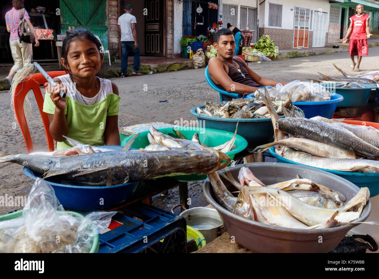 Nicaragua, Sud Costa Caraibica regione autonoma, Bluefields venditori di pesce Foto Stock