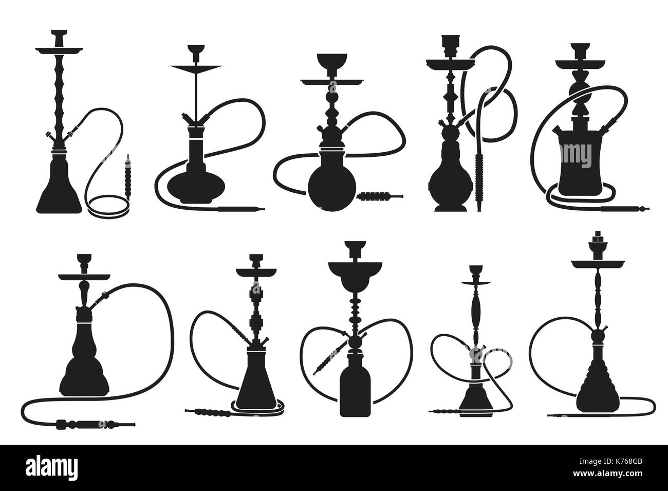 Hookahs impostare contorni Illustrazione Vettoriale