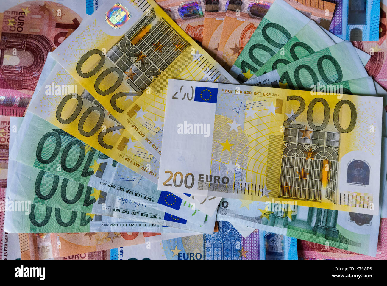Le banconote in euro, alta denominazione note Foto Stock