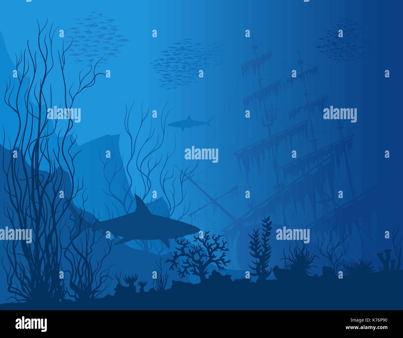 Blue panorama subacqueo Illustrazione Vettoriale