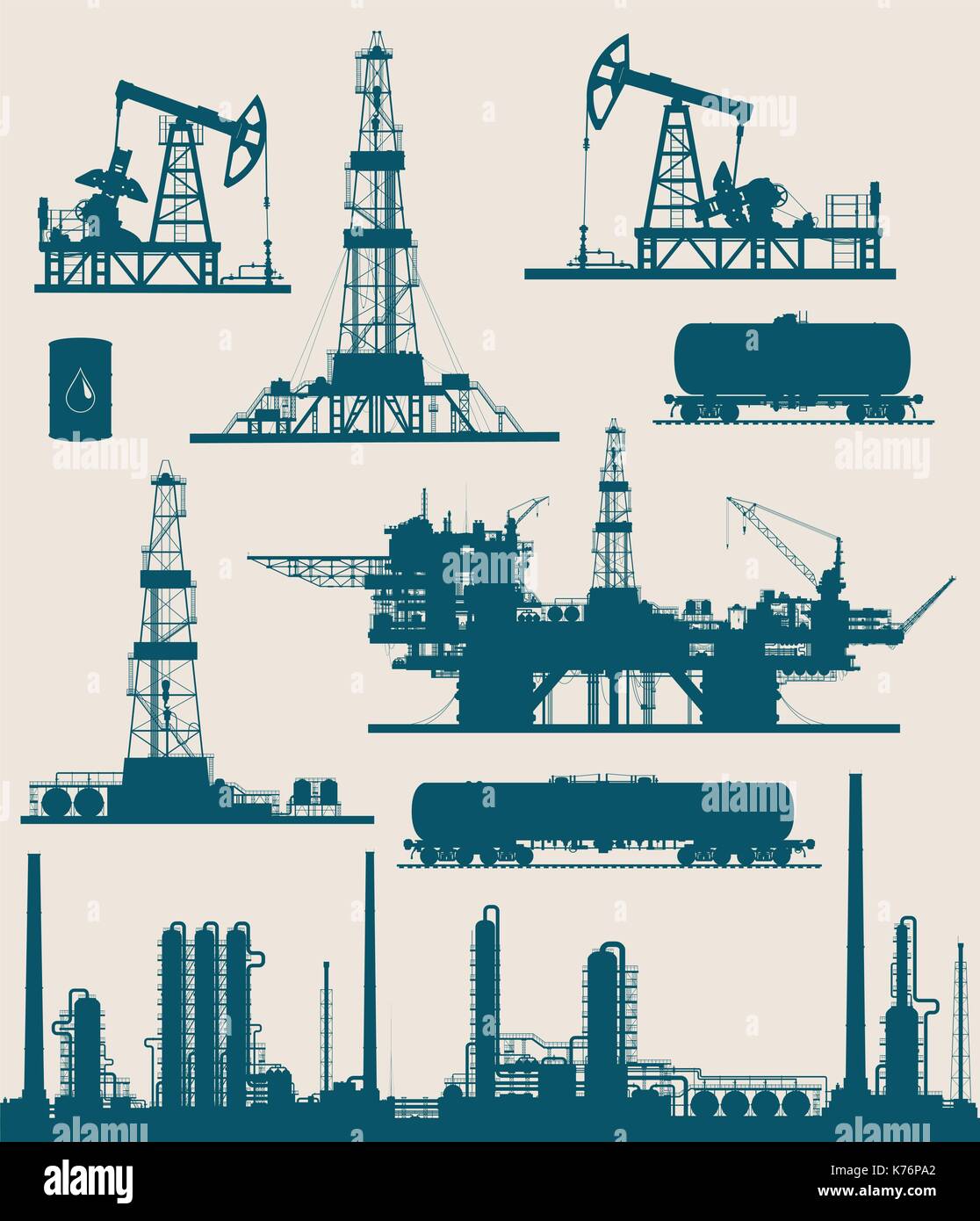 Industria petrolifera e del gas impostato Illustrazione Vettoriale