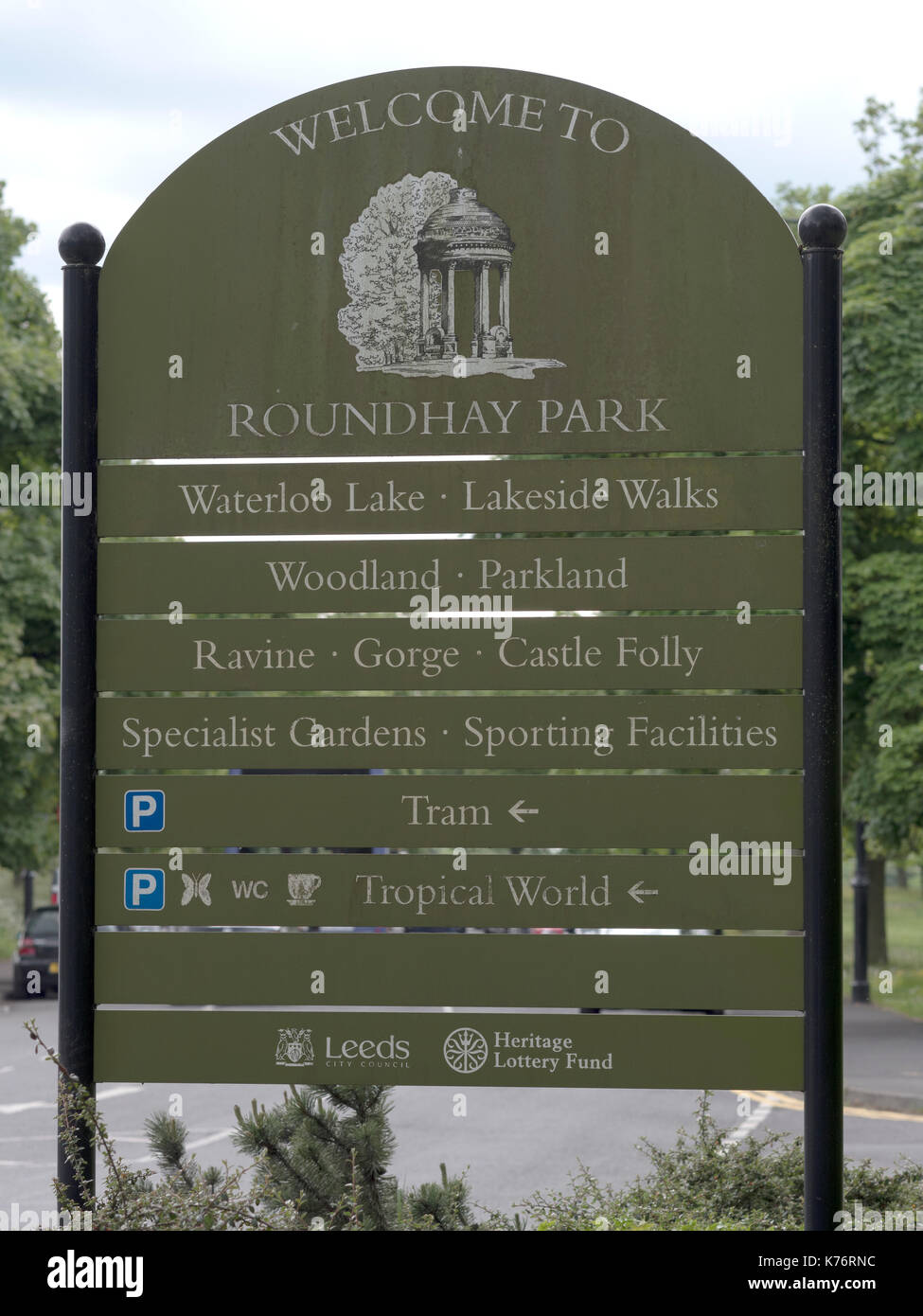Benvenuto a segno a Roundhay Park, Leeds, Yorkshire, Inghilterra, Regno Unito Foto Stock