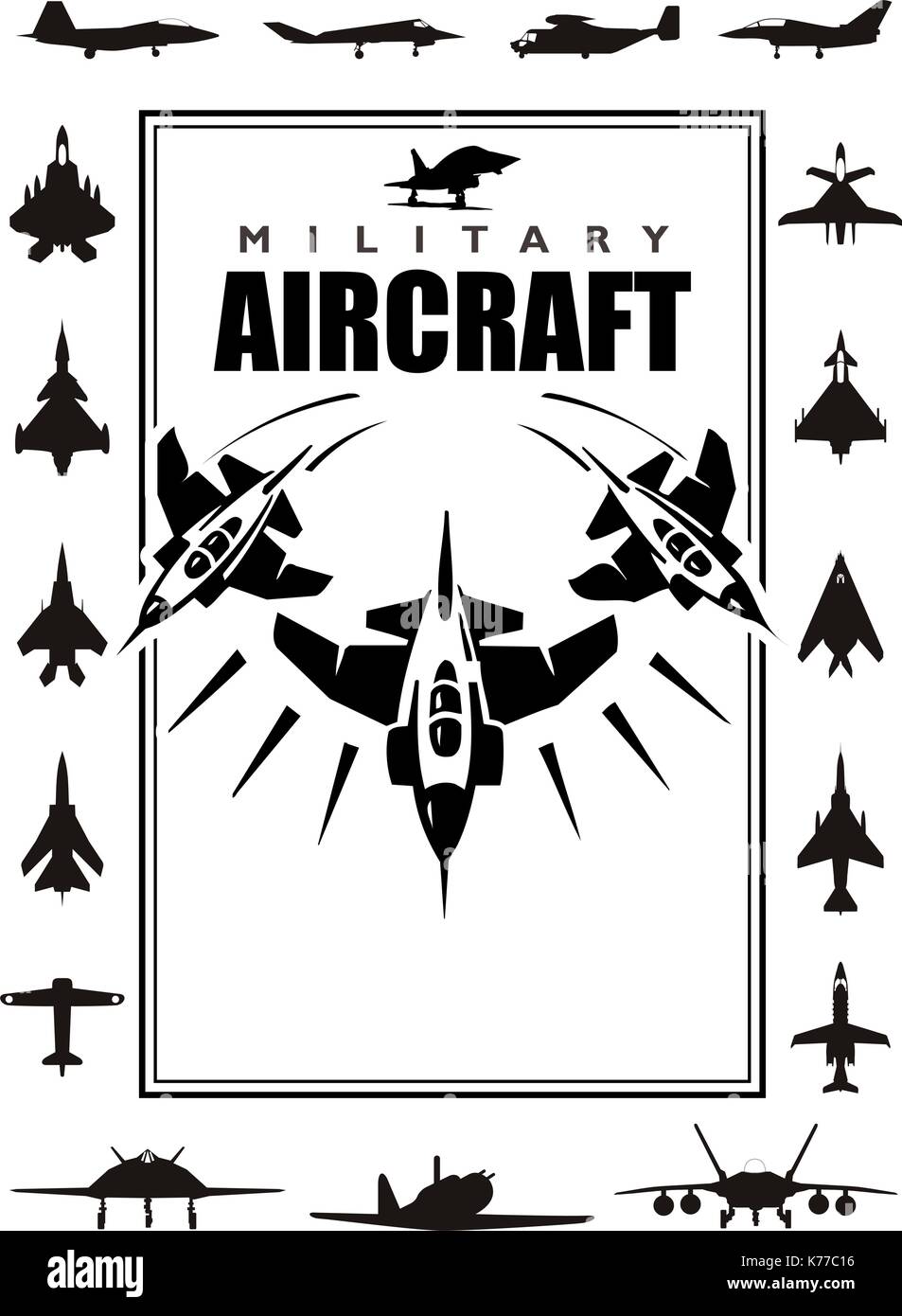 La copertina del libro con sagome di diversi tipi di aerei militari su sfondo bianco. Formato A4 - Immagine vettoriale Illustrazione Vettoriale