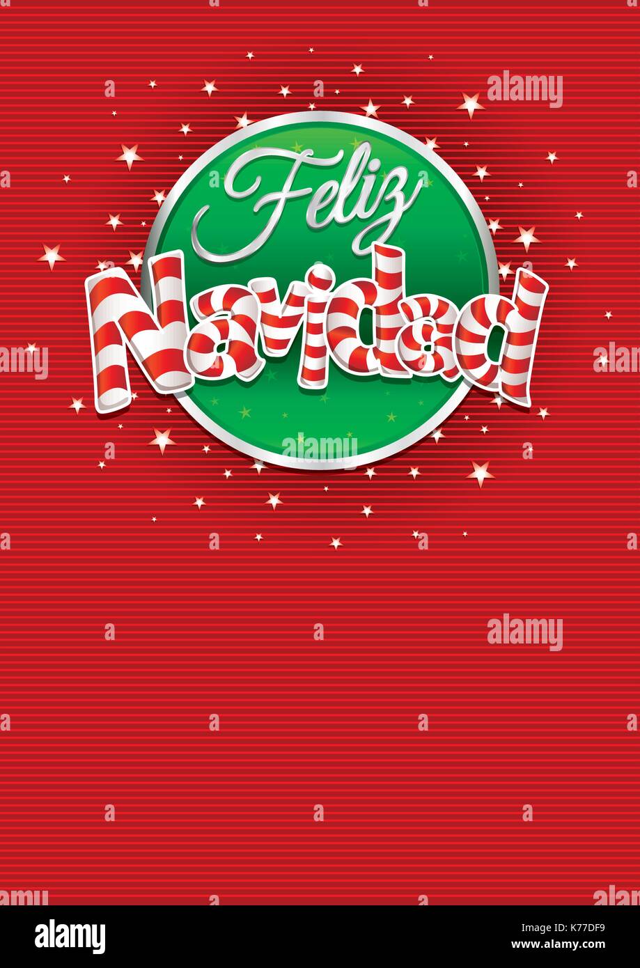 Feliz Navidad - Buon Natale in lingua spagnola - coperchio rosso di biglietto di auguri con linee texture in background. Illustrazione Vettoriale
