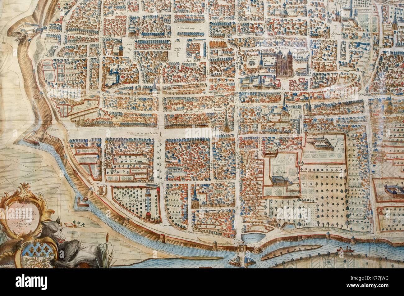 Francia, Marne, Reims, xvii secolo vecchio mappa di Reims Foto Stock