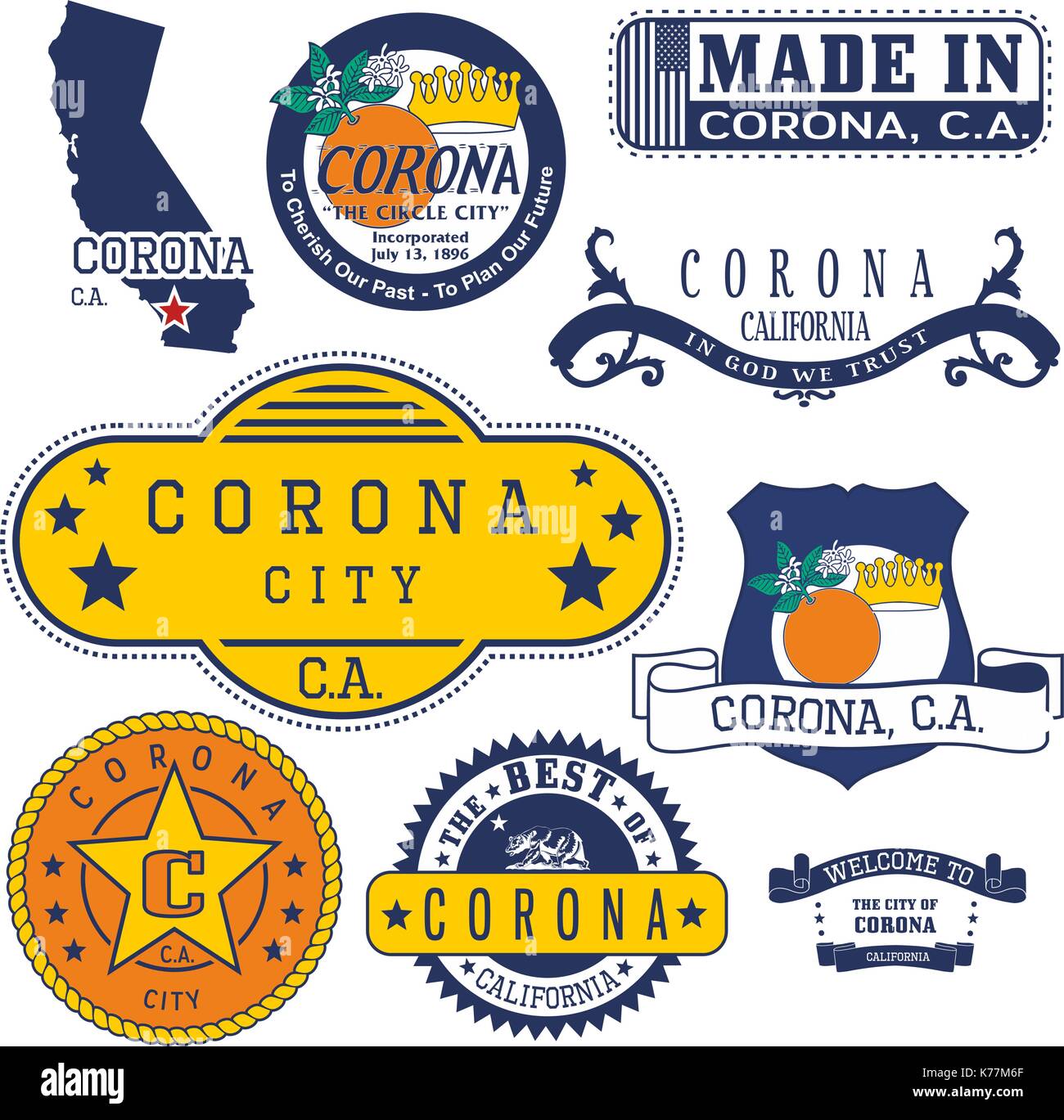 Serie di francobolli generico e segni di corona City, California Illustrazione Vettoriale