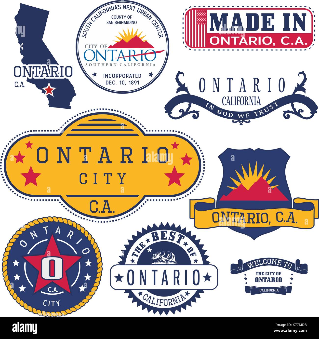 Serie di francobolli generico e segni di ontario City, California Illustrazione Vettoriale