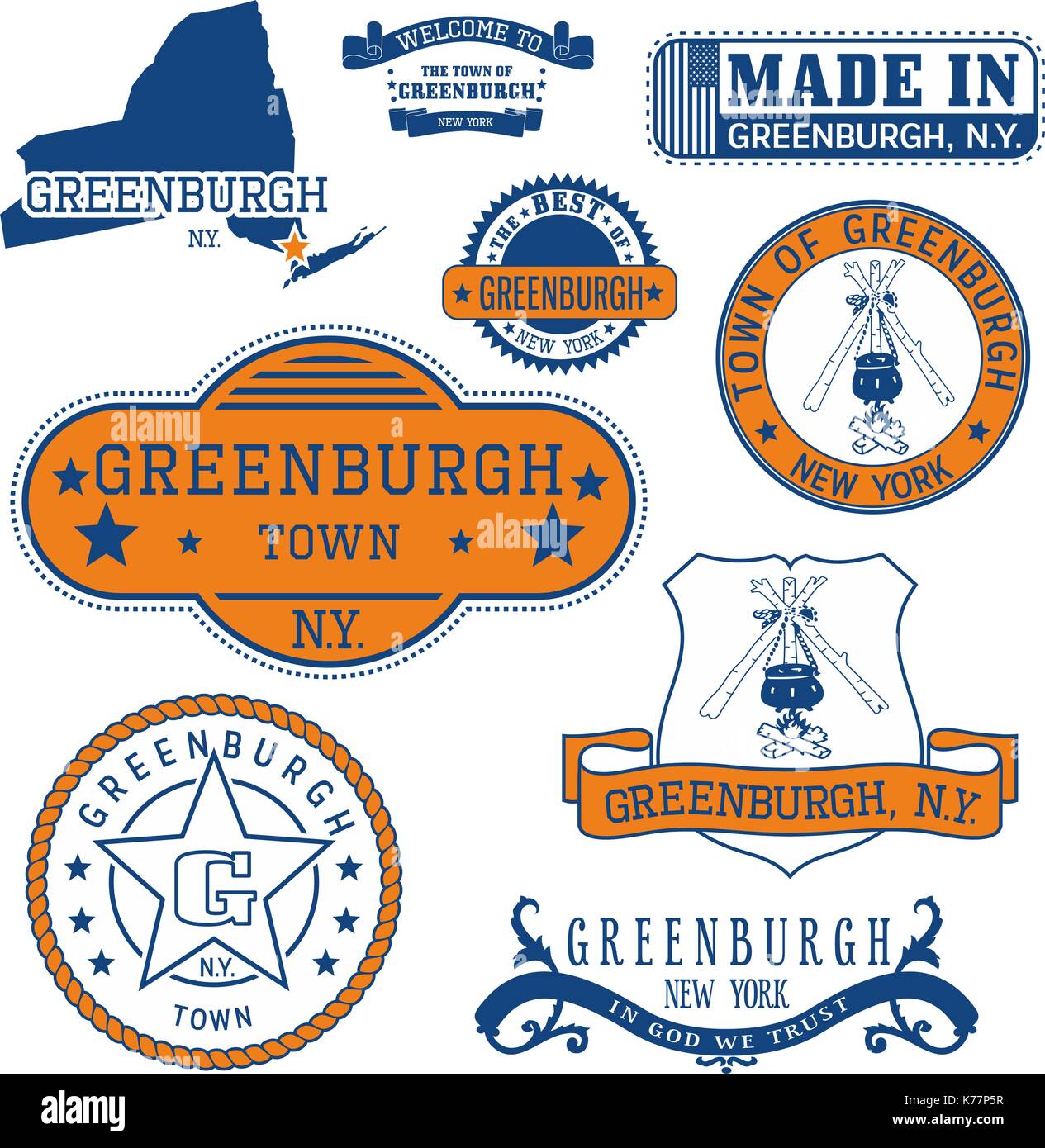 Serie di francobolli generico e segni di greenburgh città, nello stato di new york Illustrazione Vettoriale