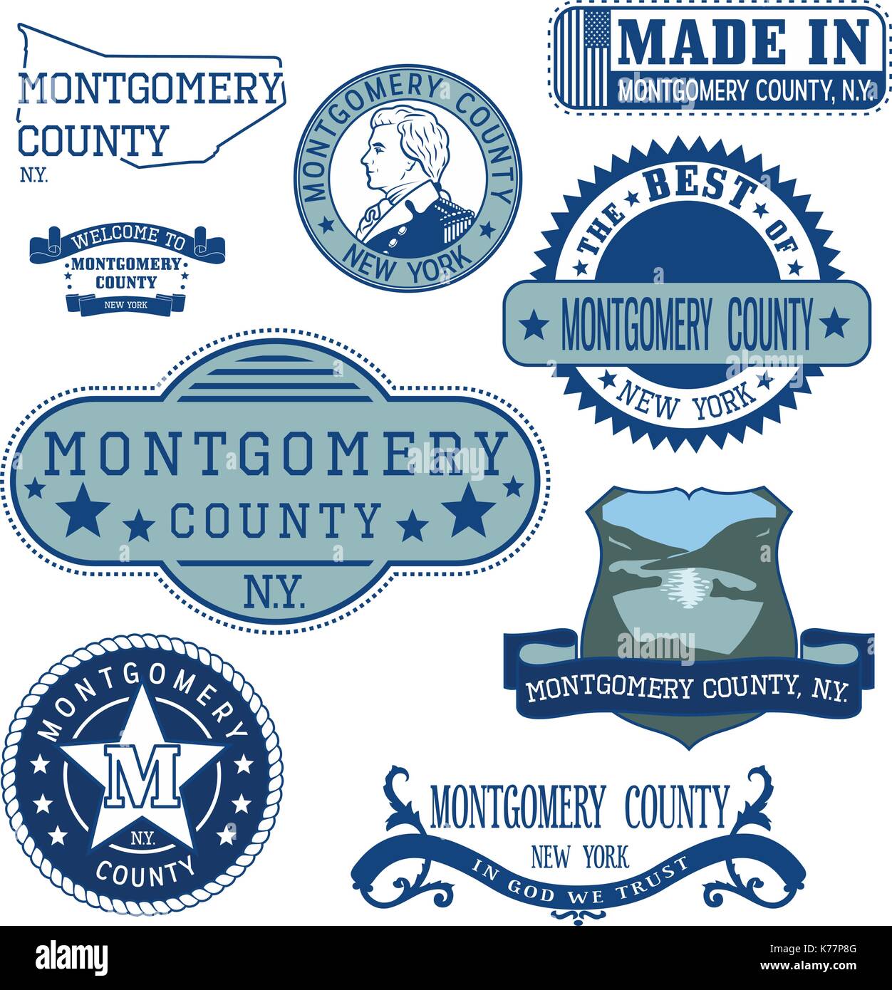 Serie di francobolli generico e segni di Montgomery County, nello stato di new york Illustrazione Vettoriale