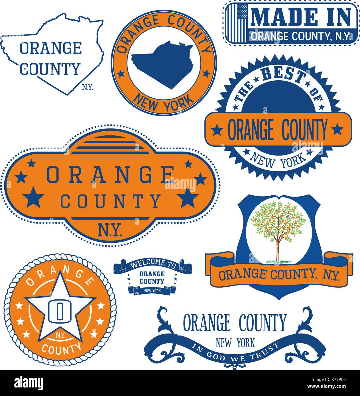 Serie di francobolli generico e segni di Orange County, nello stato di new york Illustrazione Vettoriale