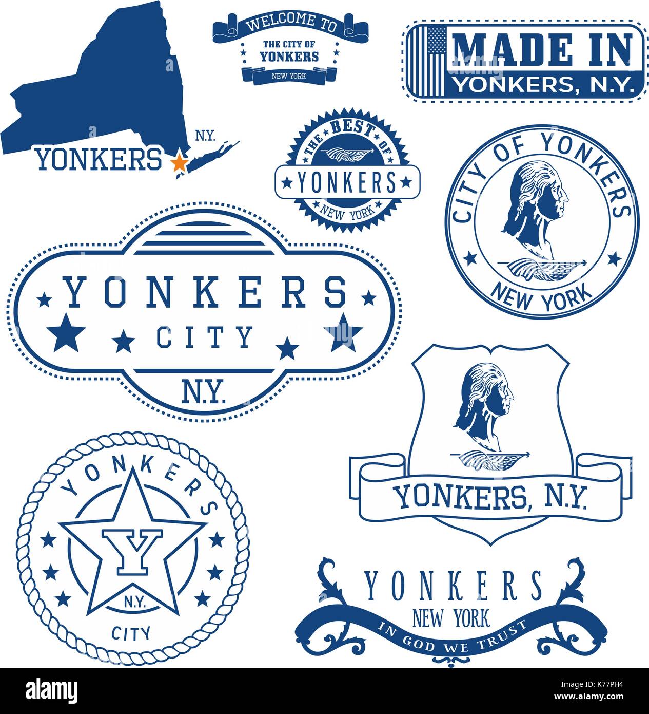 Serie di francobolli generico e segni di yonkers città, nello stato di new york Illustrazione Vettoriale