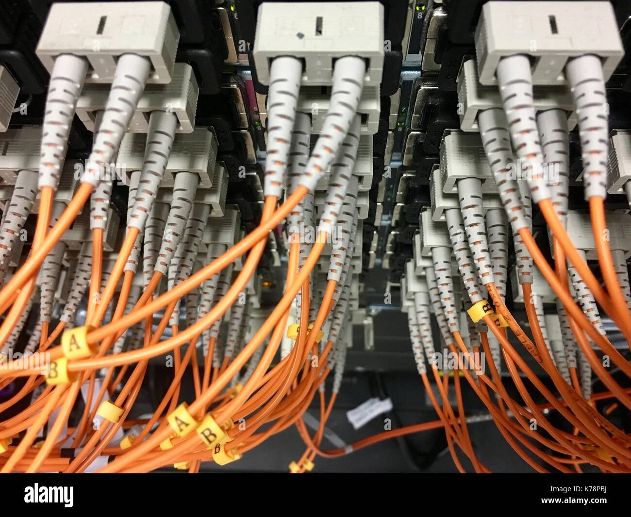 I cavi in fibra ottica con connettori nel gruppo Foto Stock