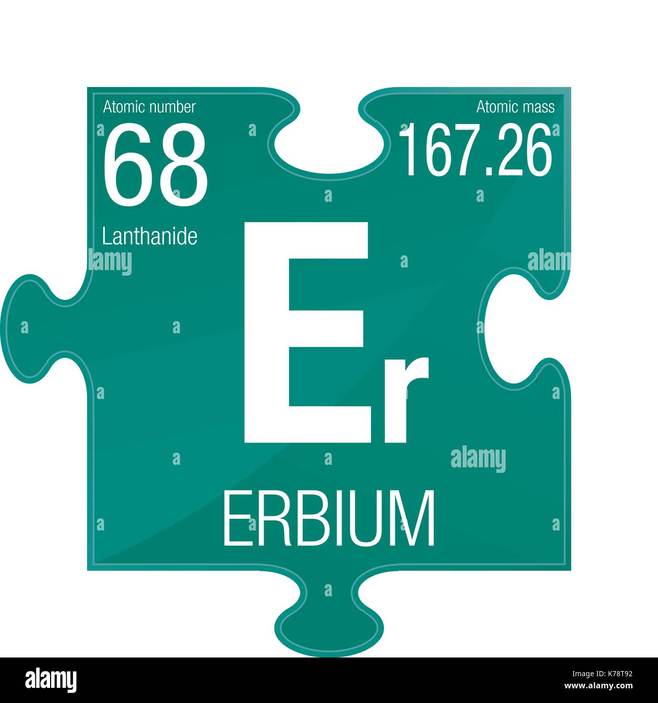 Simbolo di erbio. Elemento numero 68 della tavola periodica degli elementi - Chimica - pezzo di puzzle con sfondo verde Illustrazione Vettoriale