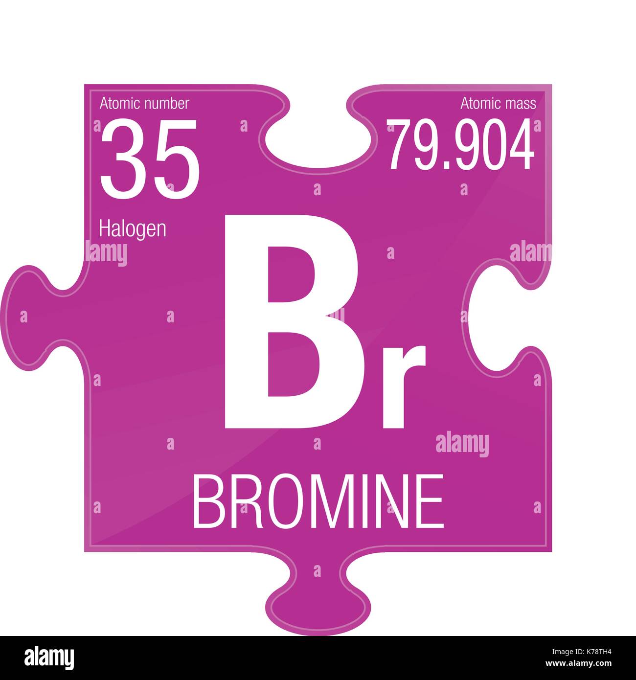 Simbolo di bromo. Elemento numero 35 della tavola periodica degli elementi - Chimica - pezzo di puzzle con sfondo magenta Illustrazione Vettoriale