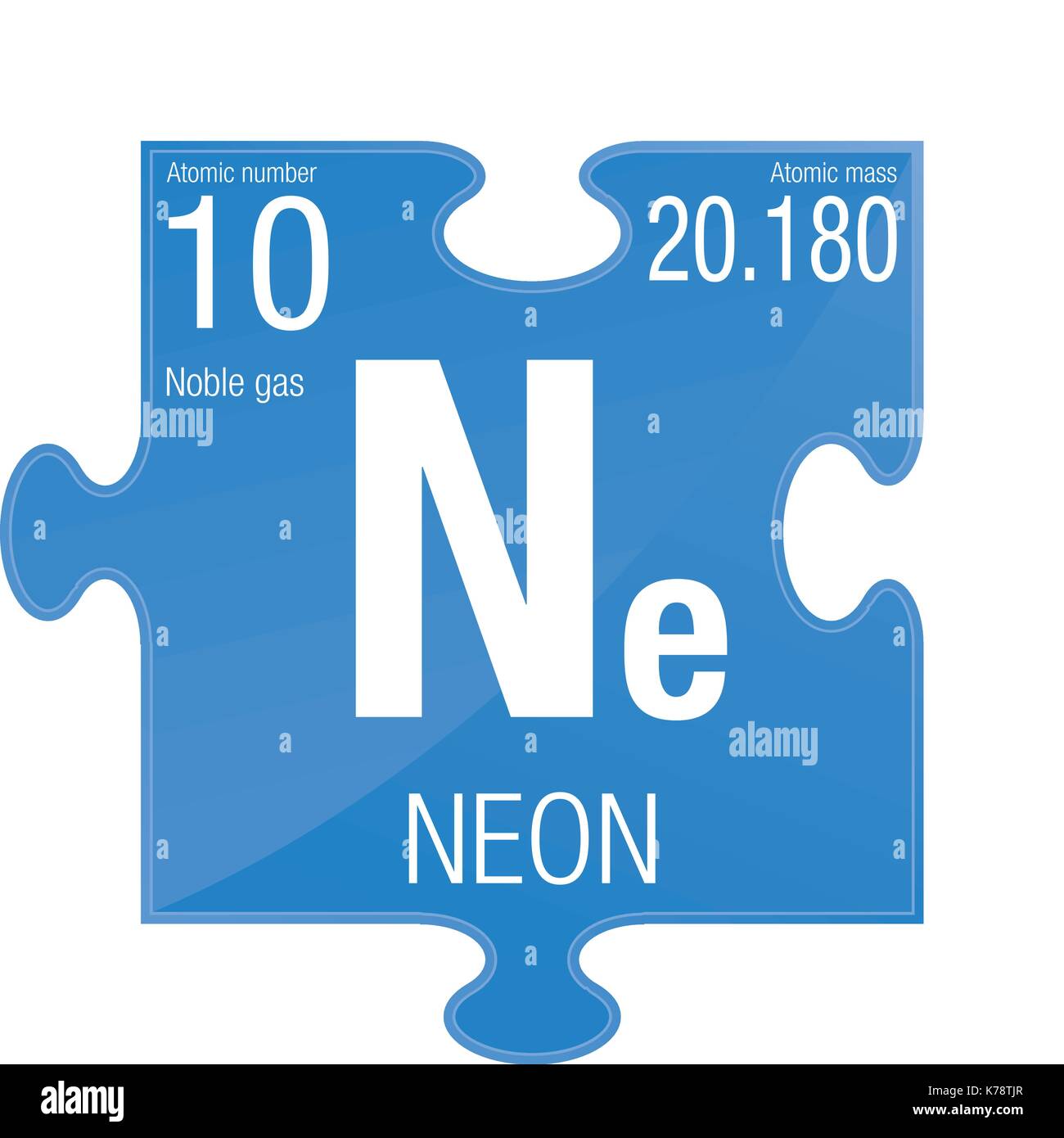 Simbolo di Neon. Elemento numero 10 della tavola periodica degli elementi - Chimica - pezzo di puzzle con sfondo blu Illustrazione Vettoriale