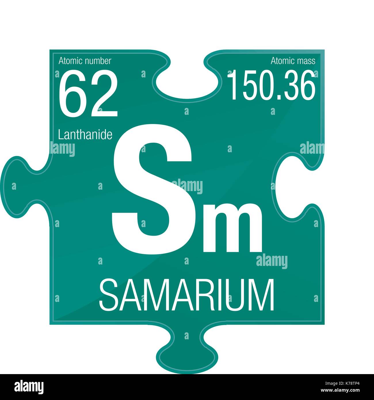 Simbolo di samario. Elemento numero 62 della tavola periodica degli elementi - Chimica - pezzo di puzzle con sfondo verde Illustrazione Vettoriale