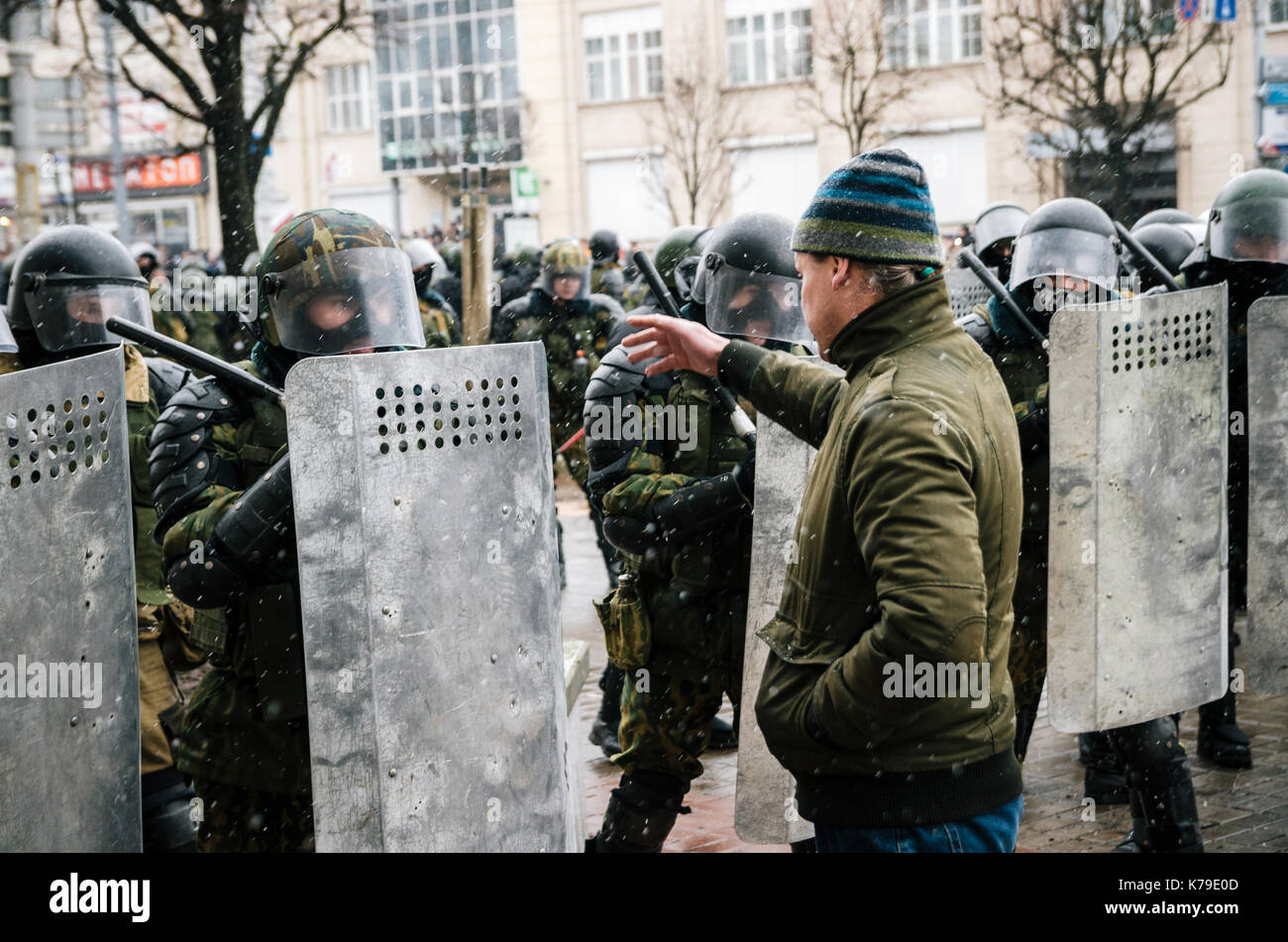 Minsk, Bielorussia - 25 marzo 2017: la dispersione di manifestazione pacifica. La protesta contro il decreto 3 " sulla prevenzione di parassitismo sociale" del presidente l Foto Stock