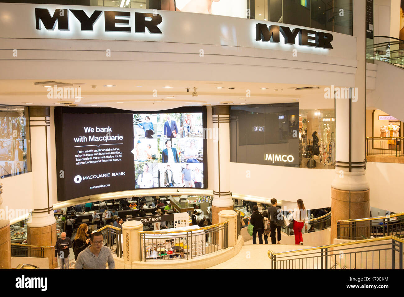 Myer department store retail in Pitt Street, il centro cittadino di Sydney, Australia Foto Stock