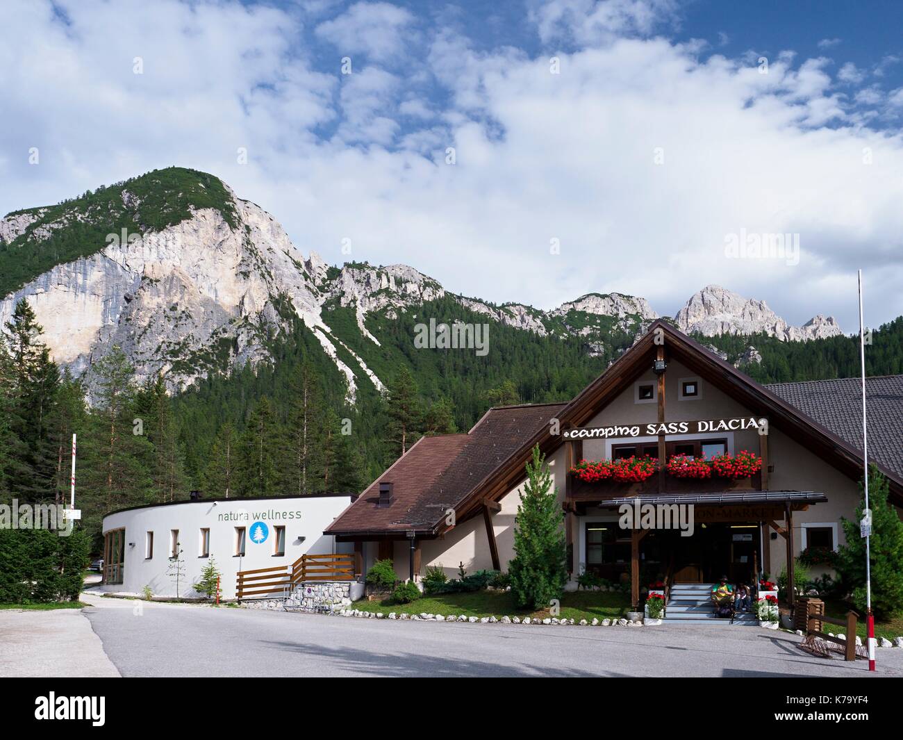 Dolomiti,mountain,Casa,camping,fiori Foto Stock