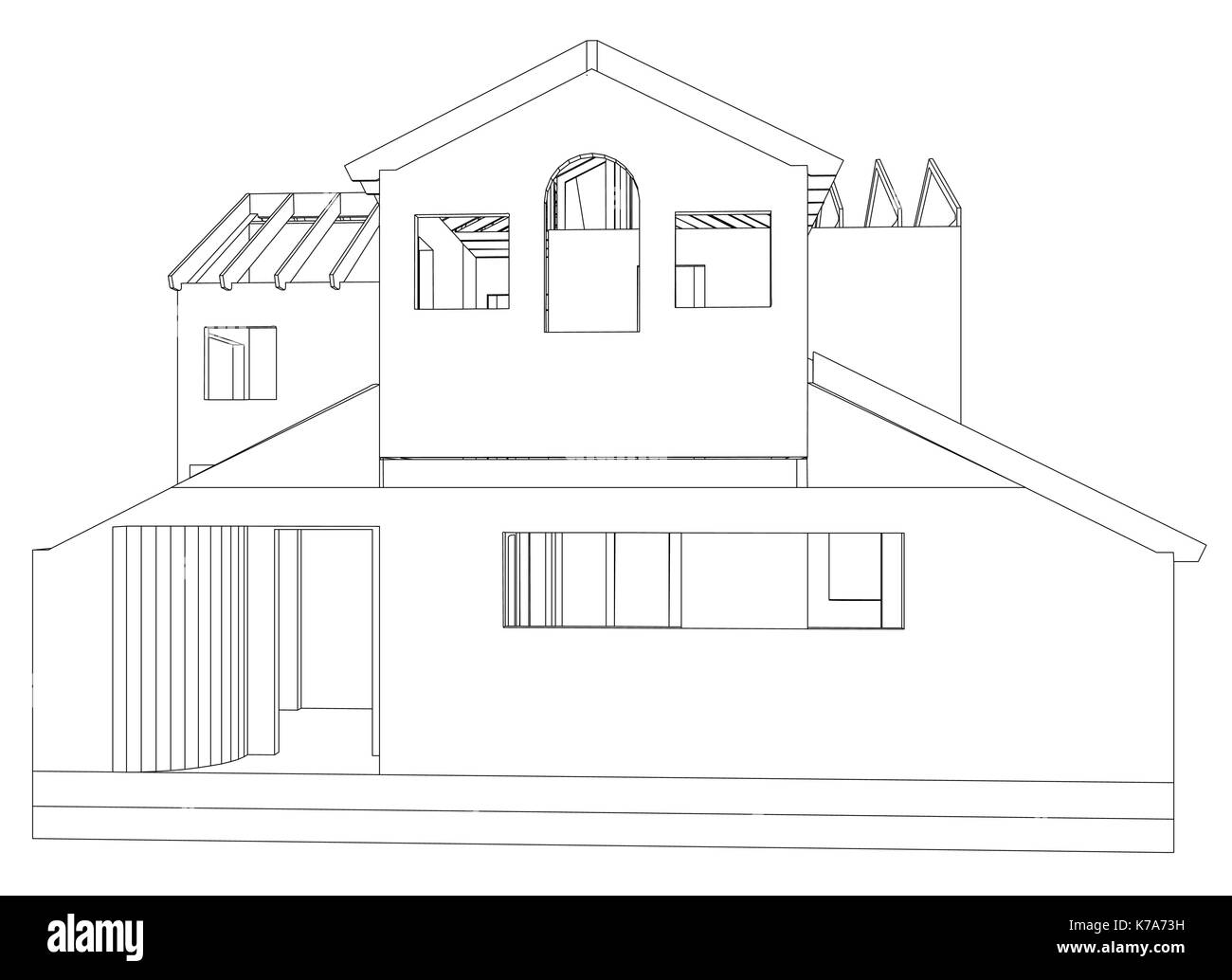 La struttura Casa architettura. disegno astratto tastatura illustrazione del 3d Illustrazione Vettoriale