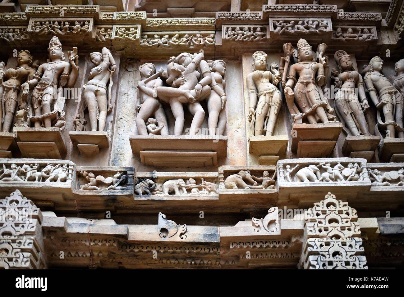 Tempio di Lakshmana, gruppo Occidentale di templi, Khajuraho, Madhya Pradesh, India Foto Stock