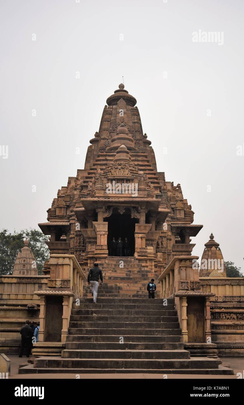 Tempio di Lakshmana, gruppo Occidentale di templi, Khajuraho, Madhya Pradesh, India Foto Stock