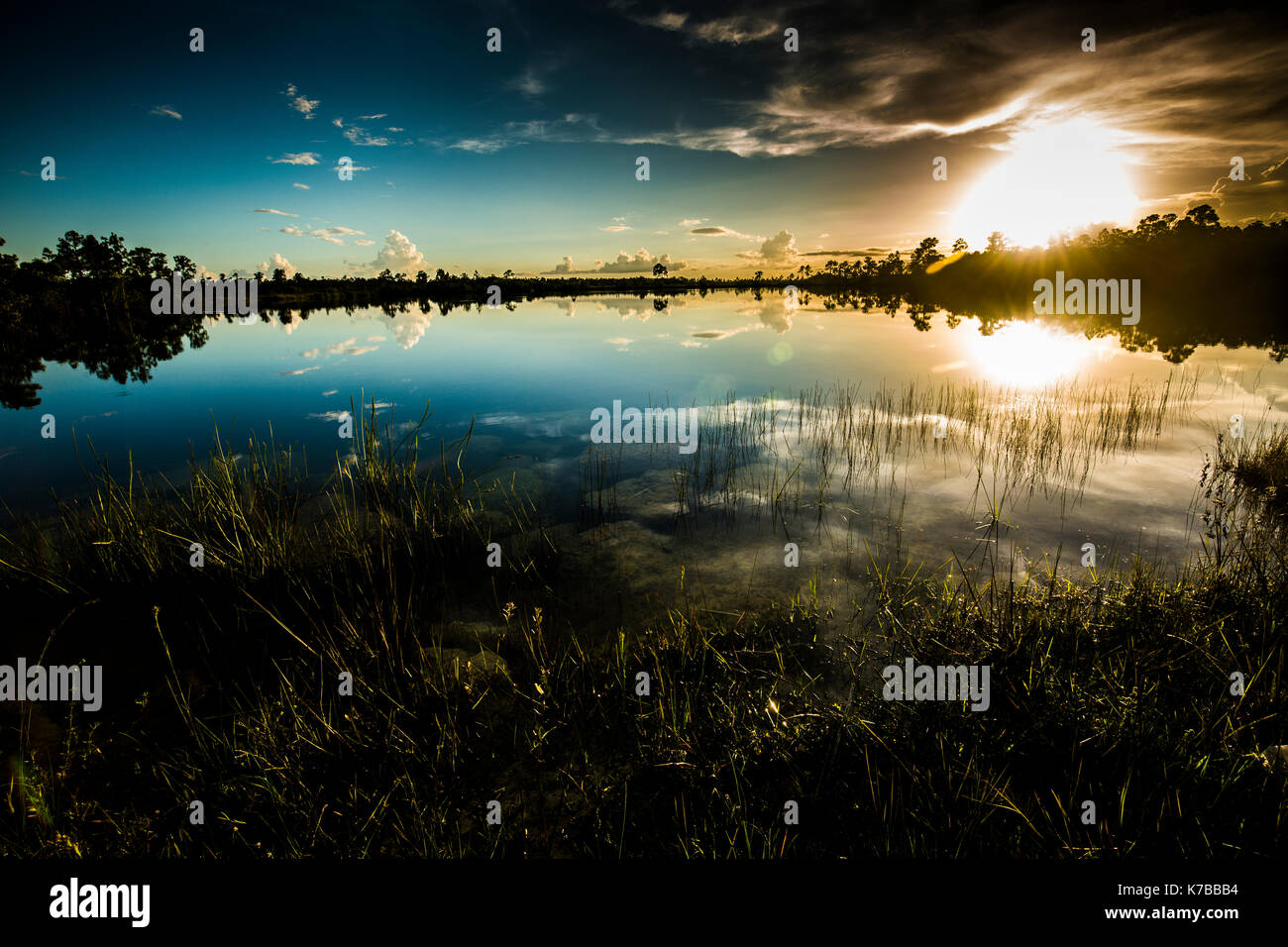 Tramonto everglades national park Lake riflessioni Foto Stock