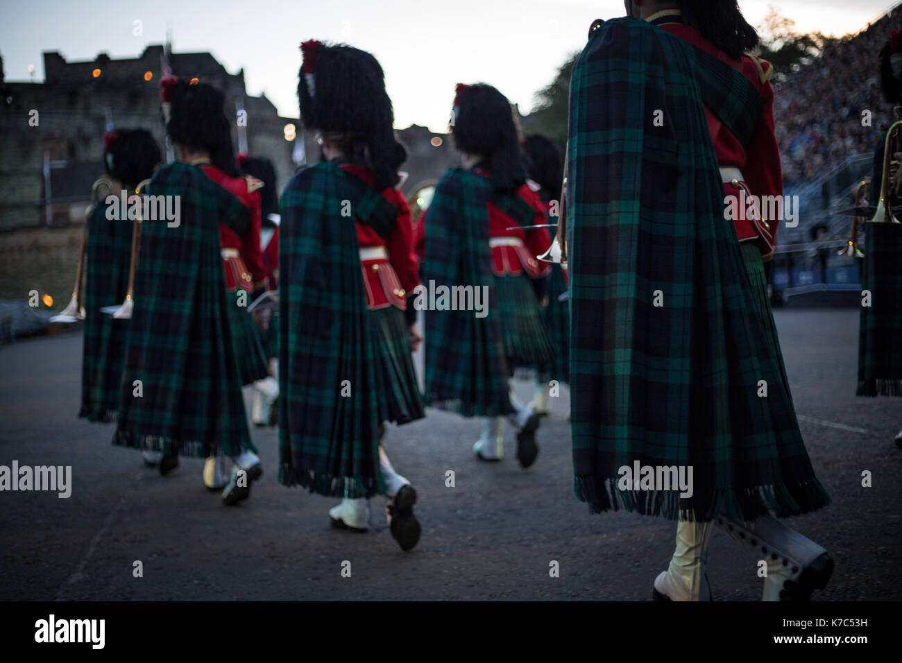 Edinburgh Royal Tattoo di fronte al Castello di Edimburgo, a Edimburgo, in Scozia, il 15 settembre 2017. Foto Stock