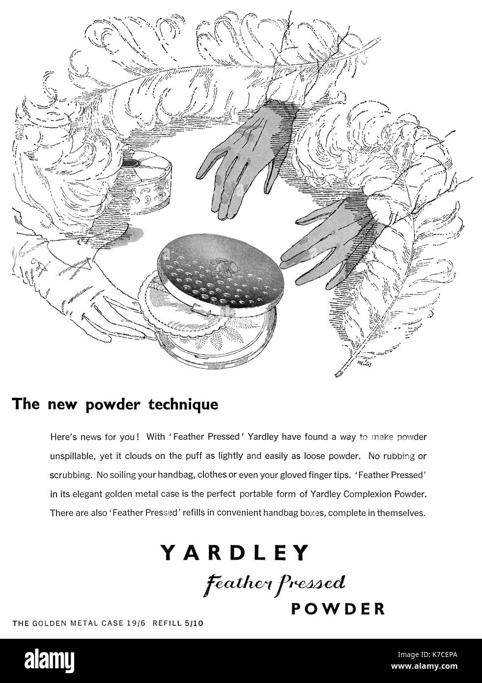 1950 British pubblicità per Yardley faccia in polvere. Foto Stock