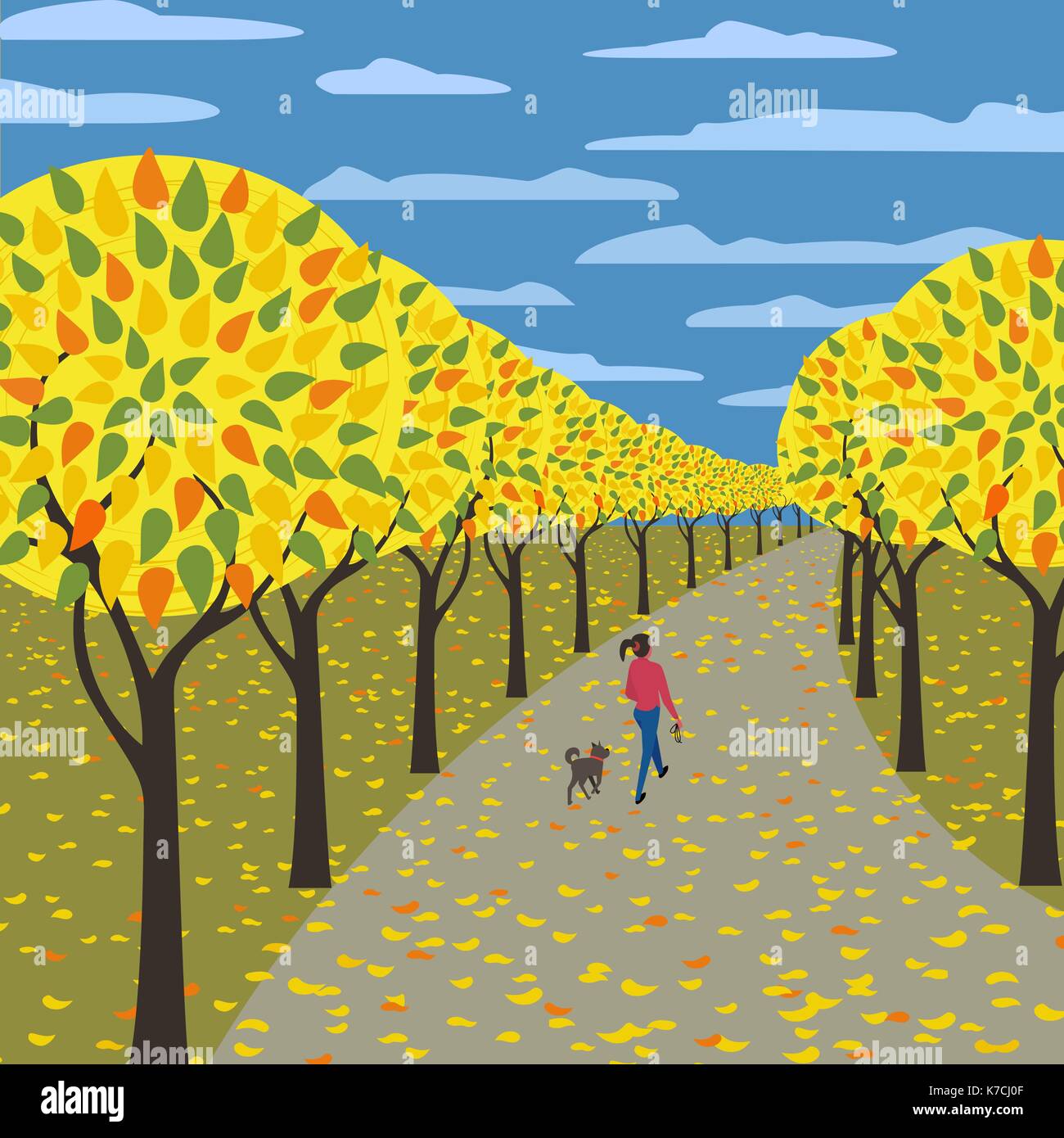 Autunno nel parco cittadino. Illustrazione Vettoriale
