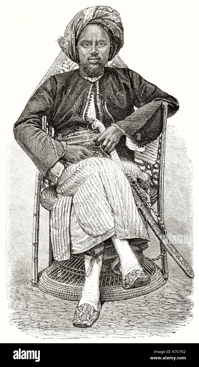 Vecchio ritratto inciso di Dini Aboubeker. Da Hadamard e Trichon, publ. in Le Tour du Monde, Parigi, 1862 Foto Stock