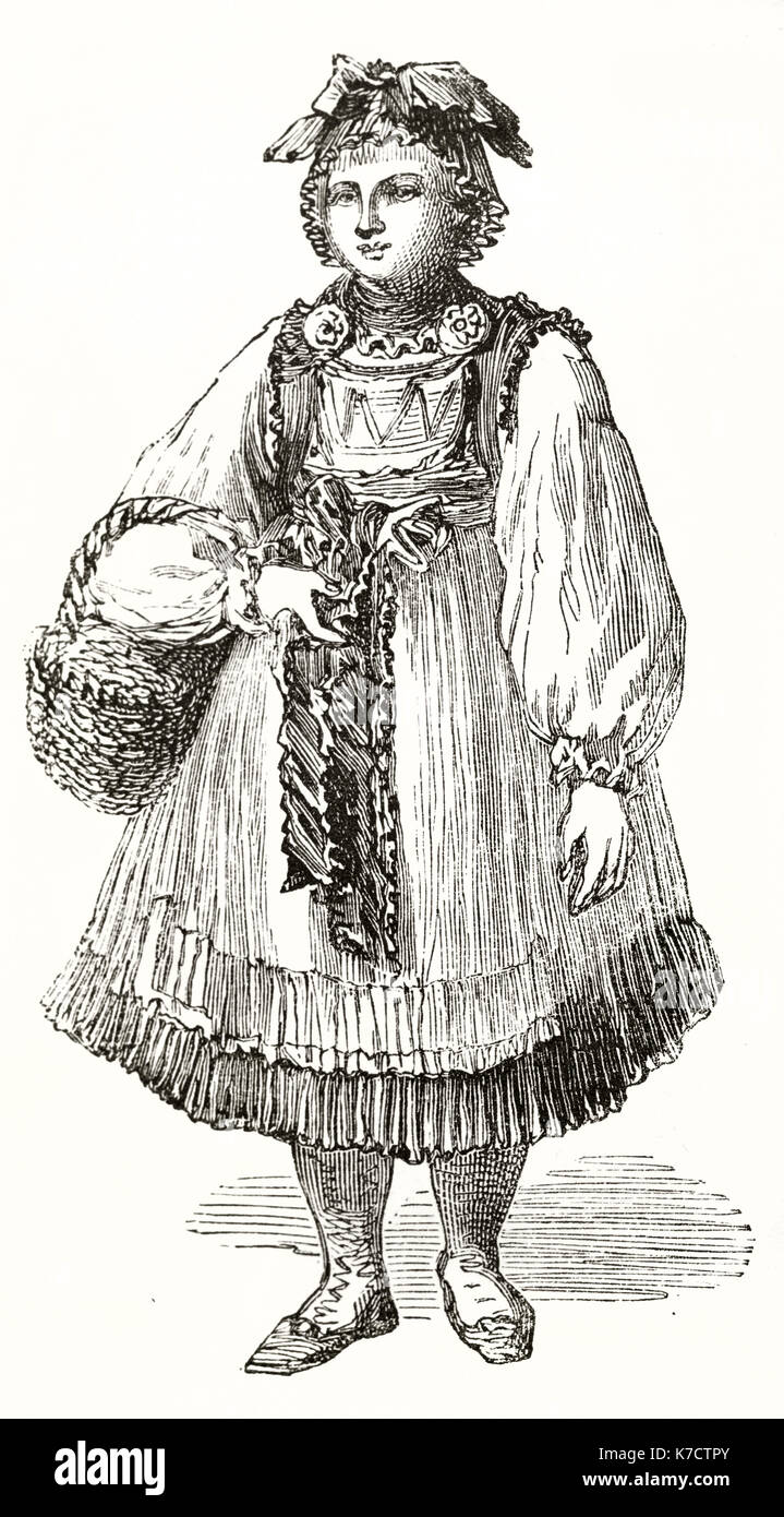 Vecchio inciso il ritratto di una donna bavarese. Da autore non identificato, publ. in Le Tour du Monde, Parigi, 1862 Foto Stock