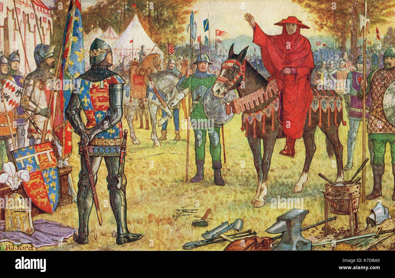 Il Cardinale Perigord incontrò Edoardo il Principe Nero nel campo inglese per fare appello alla pace tra Inghilterra e Francia, prima della battaglia di Poitiers, 1356 Foto Stock